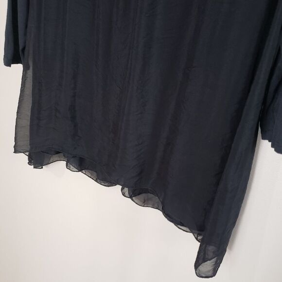 🦋3/$20 AMO Large Black Long Sleeve Scoop Neck Layered Ruffles Blouse Top - Picture 3 of 14